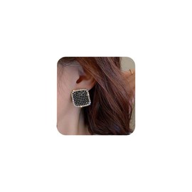 Yienate Geometric Square Crystal Stud Earrings Vintage Black Square Earrings Wedding Bridal Rhinestone Square Earrings Statement Crystal Stud Sparkling Prom Earrings For Women, Crystal