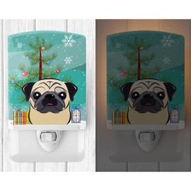 Caroline's Treasures BB1634CNL Christmas Tree and Fawn Pug Ceramic Night Light Compact, UL-Certified, Ideal for Bedroom, Bathroom, Nursery, Hallway, Kitchen, 6x4x3, Multicolor