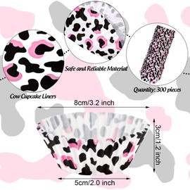 Whaline 300Pcs Cow Print Cupcake Liners Cow Paper Muffin Cupcake Liners 2x1.2 Inch Cow Animal Baking Cups Holders Cupcake Liners Case Cupcake Wrappers for Baby Shower Birthday Wedding Party