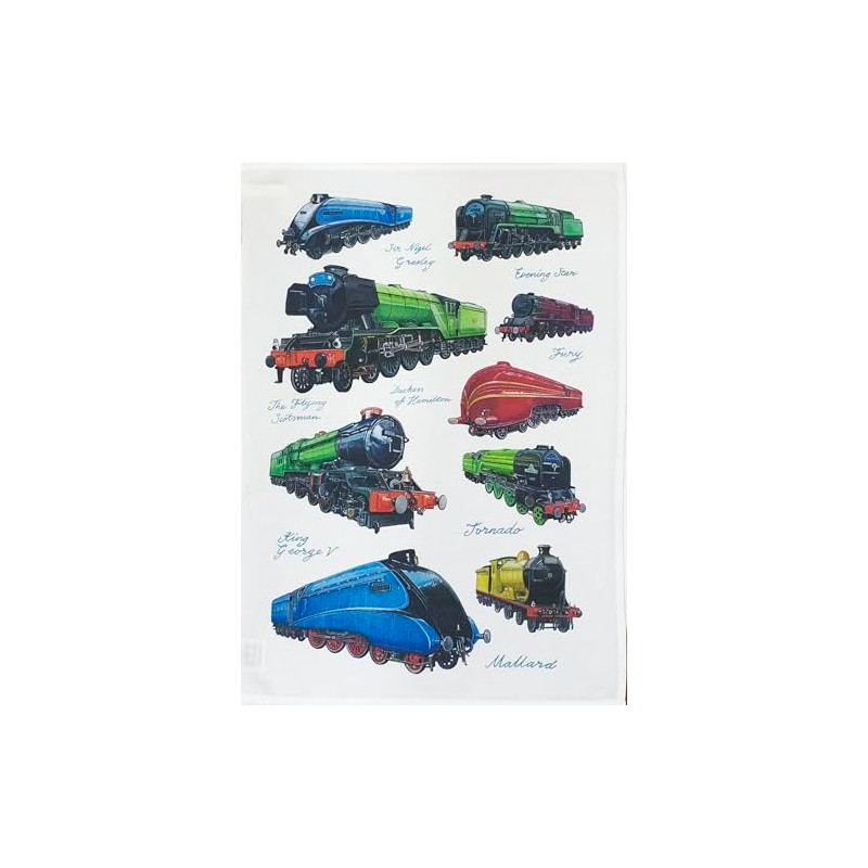 Half a Donkey Classic Trains Large Cotton Tea Towel