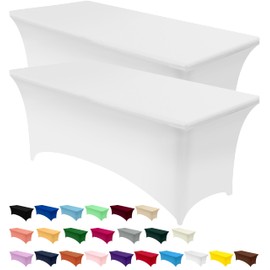 Utopia Kitchen Spandex Tablecloth 2 Pack [6FT, White] Tight, Fitted, Washable and Wrinkle Resistant Stretch Table Cloth Rectangle Cover for Trade Show, Weddings & Parties [72Lx30Wx30H Inch]