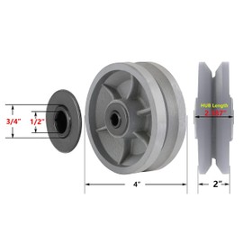 NINOSO 4"x 2" V Groove Caster Wheel - Cast Iron Wheel, Use for Slide Gate,Rolling Door with V-Track, Total Capacity 1600lbs, Silver（2 Wheel）
