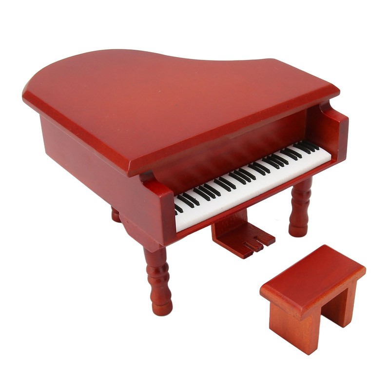 Wooden Music Box Piano Style Decorative Gold Plated Movement Pleasing