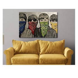 Banksy Art Canvas Wall Art Home Decor Pre-Stretched Canvas (18in x 24in Framed, Banksy - Beatles Bandanas)