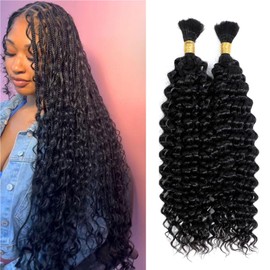 DMKEEP Top Grade Water Wave Human Braiding Hair 2 Bundles 100g No Weft Bulk Human Hair for Braiding Jet Black 18 Inch