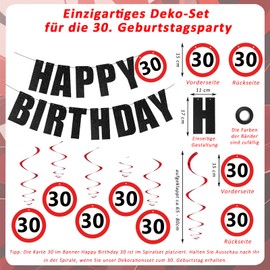 Affivia Verkehrszeichen Girlande 30 Geburtstag Deko Set, Verkehrsschild 30 Geburtstag Frauen Männer, Deko 30 Geburtstage Frau Mann,Luftschlangen 30. Geburtstage+30er Girlande, Geburtstagsdeko 30 Jahre