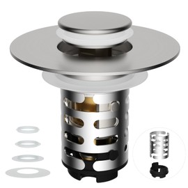 iFealClear Upgraded 4-in-1 Bathroom Sink Drain Strainer, Universal Pop Up Sink Stopper with 2-Layer Detachable Hair Catcher Filter Basket, Drain Stopper Fit 1.1"-2.3" US Basin, Brushed Nickel