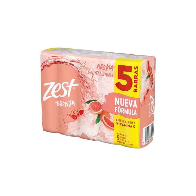 Zest Jabón de Tocador, Toronja/Albahaca, 90 gr, Paquete de 5