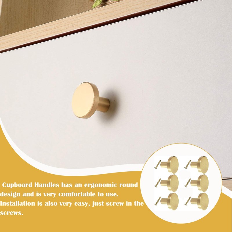 6 Pcs Drawer Knobs, Gold Drawer Handles, Round Cabinet &