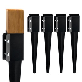 VEVOR Fence Post Anchor, 4 Pack 4 x 4 Inches Outer Diameter (Inner Diameter 3.5 x3.5 Inches) Ground Spike 24", Metal Black Powder Coated Post Stake Ground, for Mailbox Deck Garden Railing
