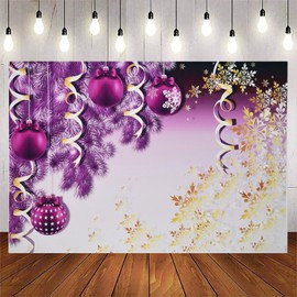 Winter Purple Christmas Backdrop Xmas Tree Christmas Balls Snowflake Christmas Party Theme Background New Year Home Party Decoration Baby Shower Kids Birthday Party Banner,7X5FT