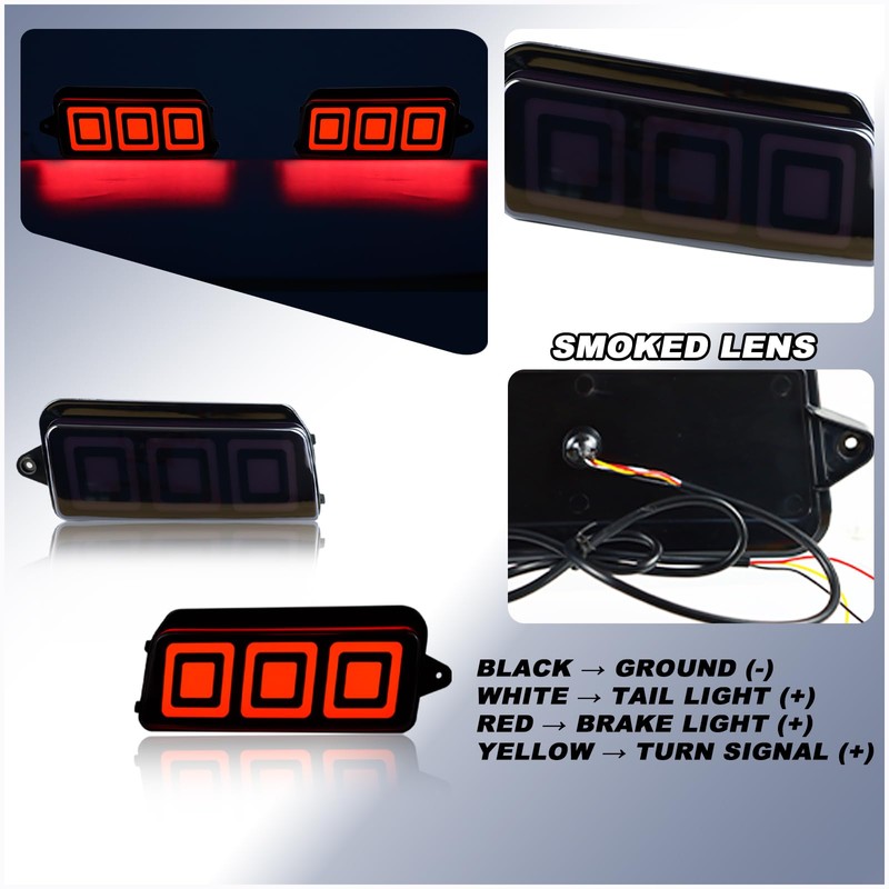 ULTRALTH Smoke LED Tail Lights Rear Bumper Brake Light Kit