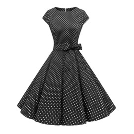 Dressystar Women's Vintage 1950s 50s Retro Theme Party Cospaly Club Cocktail Dress 60s Rockabilly Prom 1956LDBlackWhiteDotA XS