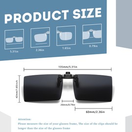Long Keeper Flip up Clip-on Sunglasses, Rectangle Polarised Clip on Sunglasses over Glasses for Men Women Rimless Sunglasses Clip on Glasses UV400 Protection