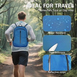 MANETTA Hiking Backpack Waterproof, 25L Lightweight Foldable Backpack, Small Packable Outdoor Travel Day Running Pack, Blue, Large, Classic