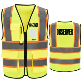 AYKRM 4XL 5XL Yellow Observer safety Vest Big and tall Observer High Visibility Reflective work Vest
