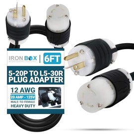 IronBox Electric NEMA 5-20P to L5-30R Plug Adapter Power Cord - 20A, 125V, 12 AWG - UL Listed Extension Cable - Heavy Duty Twist Lock Plug and Connector for Generator, Data Centers & More (6ft, Build)