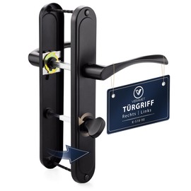 VERAMET K-518-90 P2 Door Handle Set for Interior Doors Toilet Bathroom Door Fitting Door Handle Distance 90 mm Set Left Right Double-Sided Long Plate Door 40-62 mm Toilet Knob Black