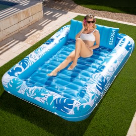 Sloosh SLOOSH Inflatable Tanning Pool Lounger Float, 85" x 57" Extra Large Pool Floats Adult with Pillow, 4 in 1 Suntan Tub Raft Floatie,Sunbathing Bed Lounge for Water Blow Up Ball Pit Party Gifts, XL-Blue