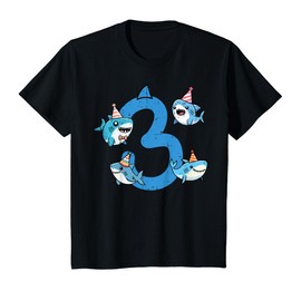 3rd Birthday 3 Sharks Three Year Old Bday Boys Girls Kids T-Shirt