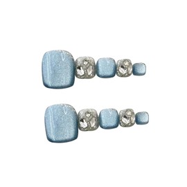 BIBII Nails Nail Set, Handmade Nail Tip, Foot Nail, Blue Type, 3D Floral Pattern, Spring and Summer, Korean Fashion, Handmade, 100% Handmade, Magnet, Cute, Reusable, Glitter, Cute, Simple, Stylish,