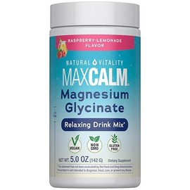 Natural Vitality MaxCalm - Polvo de glicinato de magnesio | Mezcla de bebida relajante | Sabor a limonada de frambuesa | Suplemento sin OMG, vegano y 