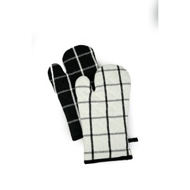 furLong 100% Cotton Eco-Friendly Honey Comb Weave 6-Piece Kitchen Set, 2 Oven mitt, 2 Potholder, 2 Kitchen Towel (Black)