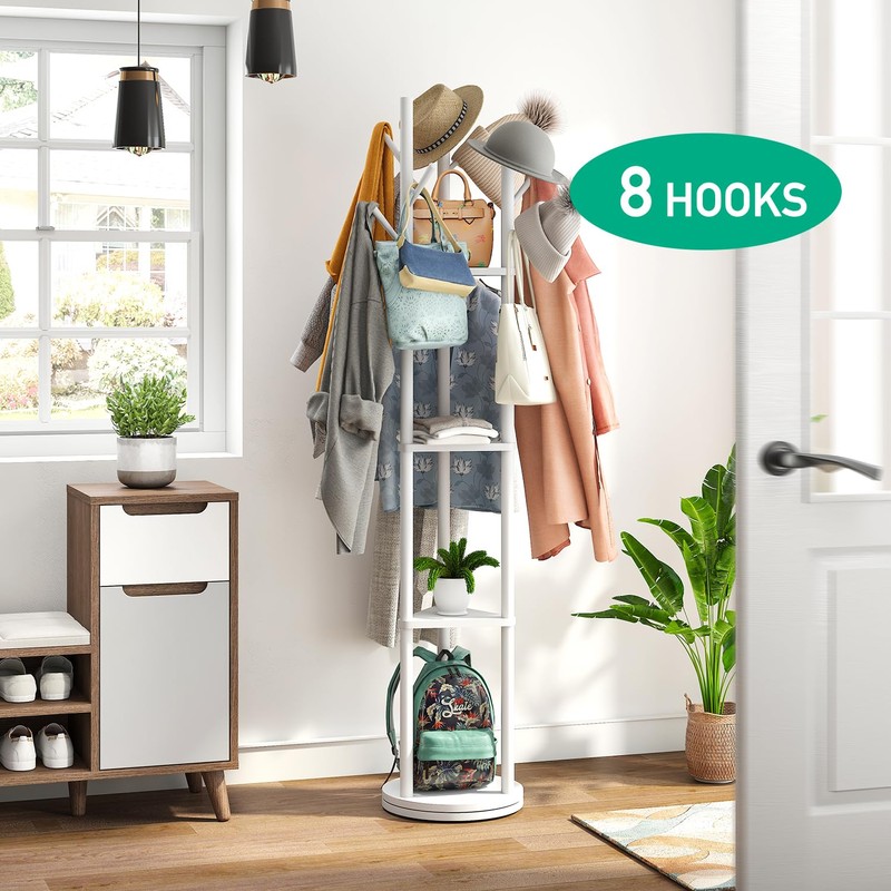 kiplant Rotary Coat Rack Stand with 8 Hooks, Bamboo Wood