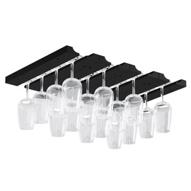 Rustic State Vigo 4 Sectional Adjustable Under Cabinet Mount Wood Stemware Rack Hanging Shelf Glassware Holder Bar Organizer with up to 12 Wine Glass Storage 12 Inch Black