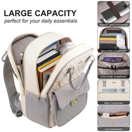 RJEU Laptop Backpack Women 15.6in,Anti-theft Rucksack Handbag for Work Travel Cabin,Smart School Backpack Girls College Bag for Office Uni Commuting,Gifts for Ladies,Black