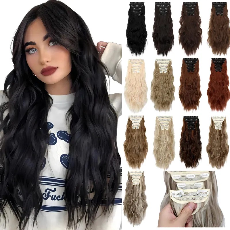 Extensiones De Cabello De Pelo Ondulado Cortinas Clip 6 Pzs