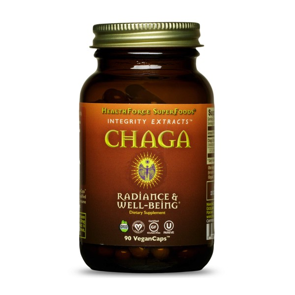 HEALTHFORCE SUPERFOODS Integrity Extracts Chaga - 90 VeganCaps - Wild Chaga Mushroom - Skin, Hair & Nail Health, Immune Support, Antioxidant - Certified Organic, Vegan, Kosher, Gluten Free
