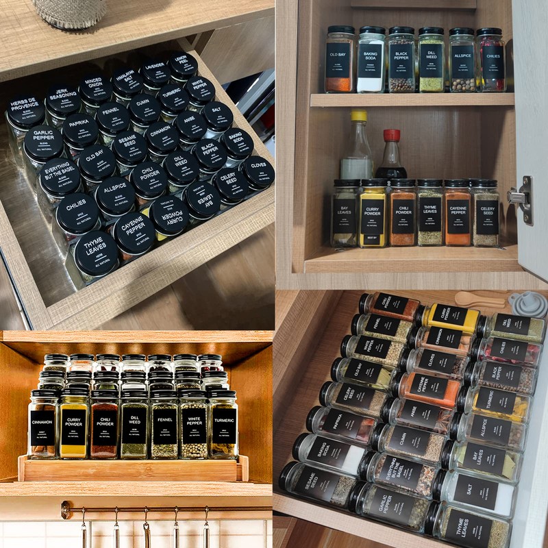 GPOVVIMX 24 Pcs Glass Spice Jars with 408 Labels, 4oz