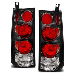 AmeriLite Halogen Taillights Assembly With Brake Lamps Replacement Set For 2003-2019 Chevy Express/GMC Savana Van Euro - Passenger and Driver Side, Vehicle Light Assembly, Black