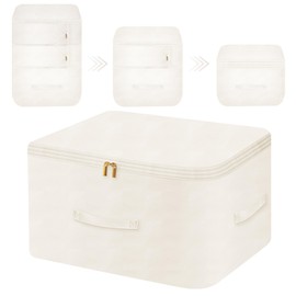 Ultra Space Saving Self Compression Organizer, Comforter Storage Bag for Clothes, Blankets, Pillows, Duvet, Comforters, Bedding Sets and Much More (Khaki,X-L - 54 * 42 * 60cm)