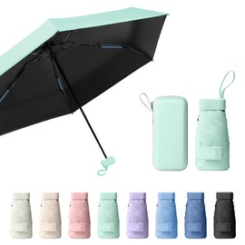 Sykrawki Travel Umbrella, Mini Umbrella, Small UV Umbrella, Windproof Umbrella with Capsule Cover, Portable Pocket Umbrella for Men and Women, light green