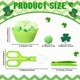 Hollowfly 294 Pcs St. Patrick's Day Sorting Counting Fine Motor Skills Sensory Bin Filler Set Includes 8 Sorting Bowls 200 Plush Balls 4 Tweezers 2 Scissors Clips 80 Clover Decoration for Boys Girls
