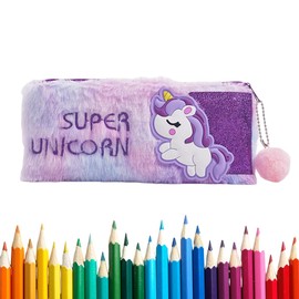 GXGM Unicorn Pencil Case, Plush Stationery Bag, Fluffy Pencil Case, Soft Pen Holder, Zip Stationery Bag, Portable Cosmetic Bag (Gradient Purple), 1 Piece, bronze