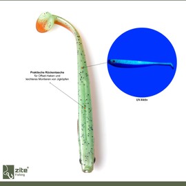 Zite Fishing Rubber Fish Zander Set - InZite Shad 12 cm Various Colours - 5 Pieces Catchy Rubber Bait Zander Fishing - Soft Bait Fishing Lure UV-Active (Green Tomato)