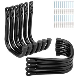 PiPaFox Pack of 10 Garage Storage Hooks, Organiser Utility Hooks, Wall Mounted System Hangers for Ropes, Boots, Shovels, Garden Tools, Bulk Items (Black, 14 cm x 10.6 cm)