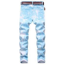 DANT BULUN Men's Fashion Casual Printed Jeans Stretch Skinny Denim Pants(W28,Blue)