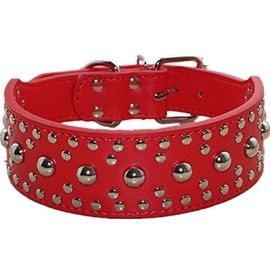 Bbmmayy Spiked Studded Dog Collar Mushrooms Rivets Studded Leather Dog Collar for Medium and Large Dogs Pitbull Boxer German Shepherd Collar Adjustable (M, Red)