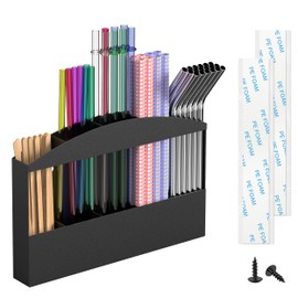 MyLifeUNIT Straw Holder for Cabinet Door, Metal Straw Dispenser Organizer Wall Mount with Double Sided Adhesive Tape, Compatible with Tumbler Straws and Coffee Stirrers