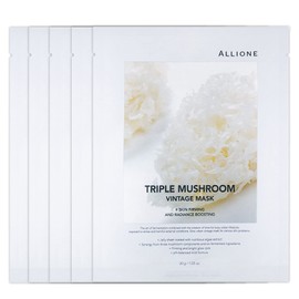 Allione Triple Mushroom Vintage Mask Sheets 5 Pack Luxury Seaweed Jelly Sheet Mask Premium Amino Serum Firming Radiance Boost Recipe Luxury Bio Cellulose Sheet