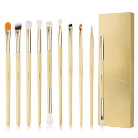 BEILI 10Pcs Eyeshadow Brush Set Bamboo Handle Vegan Professional Duo End Eye Makeup Brushes Travel Concealer Eyebrow Eye Liners Blending Eyeshadow Brushes(Rose Golden)
