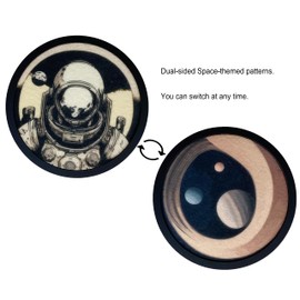 MECOWON Absorbent Coasters for Drinks with Holder - 6 Pack, Silicone, Round, Black, Dual-Sided Space-Themed Patterns