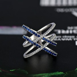 925 Sterling Silver Creative Cross X-Shape Full Inlaid Blue Diamond Zircon Ring Diamond Ring Zircon Ring Female Jewelry Found Earrings (US Code 8)
