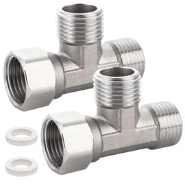 Set of 2 Stainless Steel T-Piece Swivel Pipe Fittings 3/4 Inch, 3/4 Inch Male / Female Thread 3 Way Connection Valve, Flexible Moving T-Piece, T-Fitting Water Connection DN20, Water Distributor 3-Way