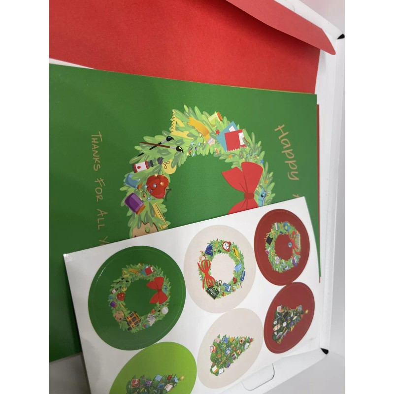5-Teacher “Happy Holidays” Cards, Envelopes and Stickers
