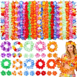 80pzs Collar Hawaiano Flores Colores Neon Fiesta Batucada